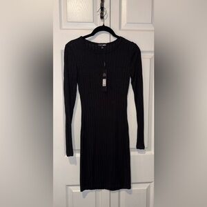 Fashion Nova Black Ribbed Long Sleeve Dress